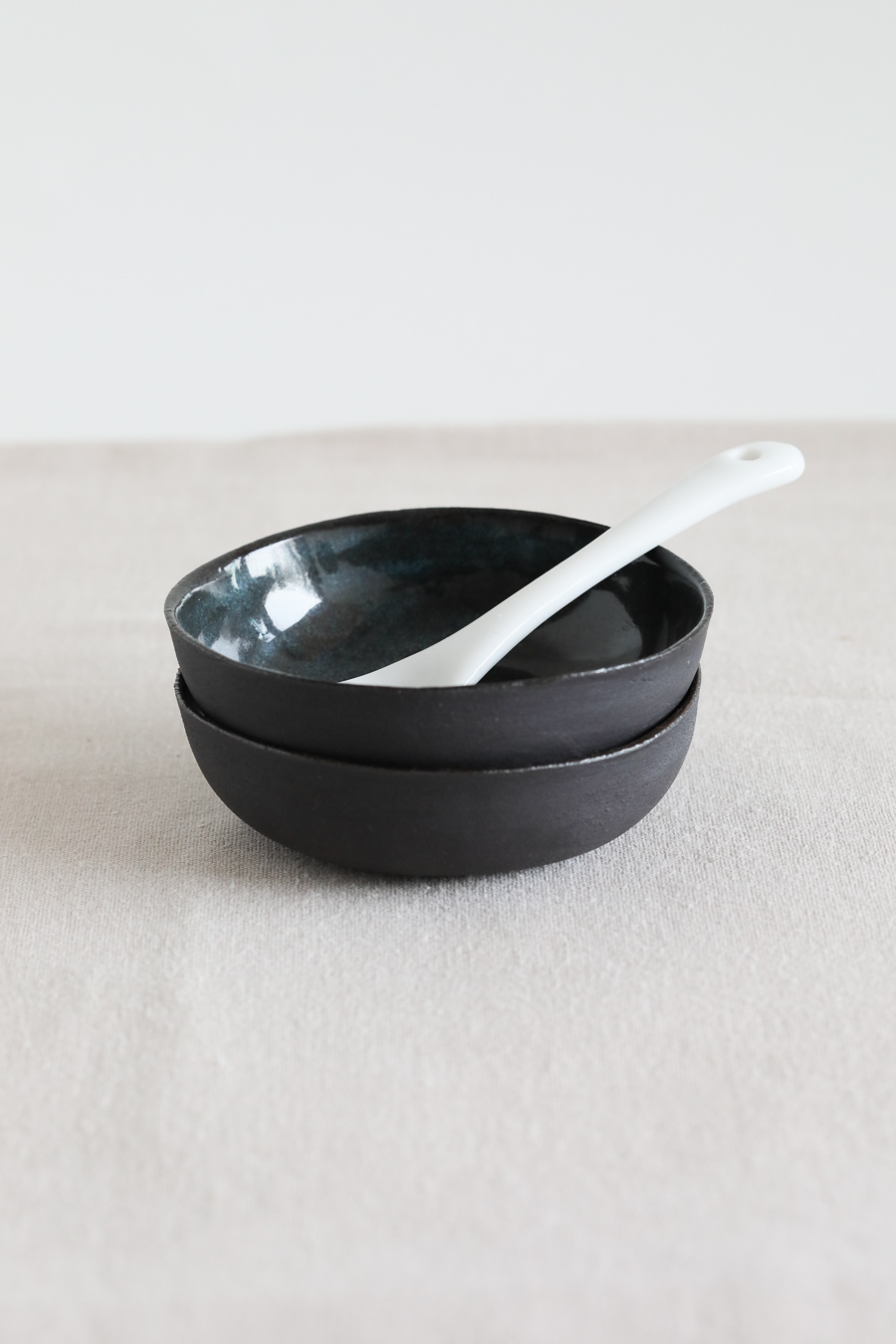 Set of 2 Small Snack Bowls dark moss Vera Wiedermann Ceramics